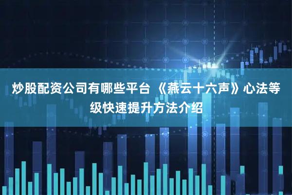 炒股配资公司有哪些平台 《燕云十六声》心法等级快速提升方法介绍